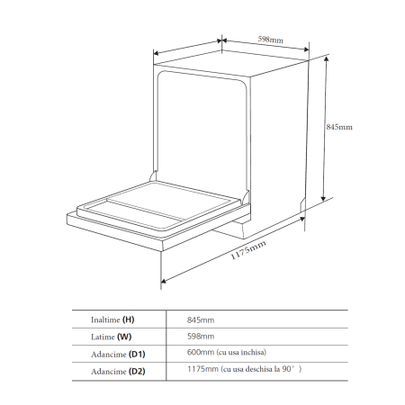 Masina de spalat vase Pyramis DWL 60FS Black, 14 seturi, 3 sertare, 7 programe, 47 dB, AquaStop, Display LED, Clasa D [2]