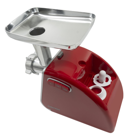 Masina de tocat Albatros MTA1510R, 1500 W (motor 500 W), 1.8 kg/min, 3 site inox (3/5/7 mm), accesorii cârnați, kibbe și separator de roșii, culoare roșie [2]