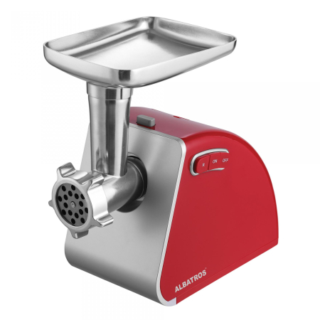 Masina de tocat Albatros MTA1510R, 1500 W (motor 500 W), 1.8 kg/min, 3 site inox (3/5/7 mm), accesorii cârnați, kibbe și separator de roșii, culoare roșie [3]