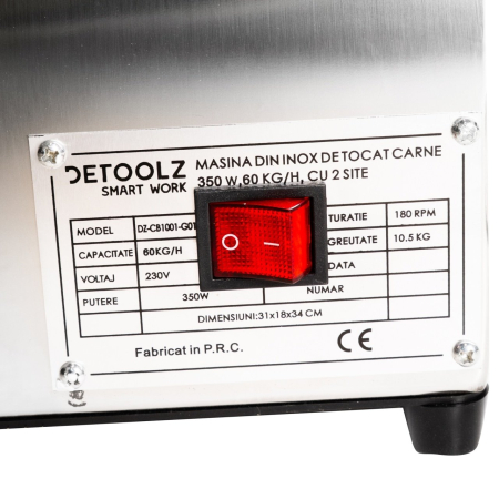 Mașină de tocat carne Detoolz DZ-CB1001-G01, 350 W, 60 kg/h, 2 site inox, Aluminiu [2]