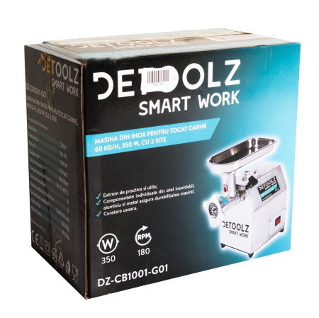 Mașină de tocat carne Detoolz DZ-CB1001-G01, 350 W, 60 kg/h, 2 site inox, Aluminiu [5]