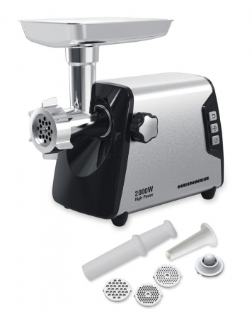 Masina de tocat Heinner HMG-Y2000SS, 2000W, angrenaj metalic si carcasa din aluminiu, capacitate tocare de 3kg/min, cutit inox, 3 site metalice, buton switch cu 2 viteze, functie reverse, carcasa inox [1]