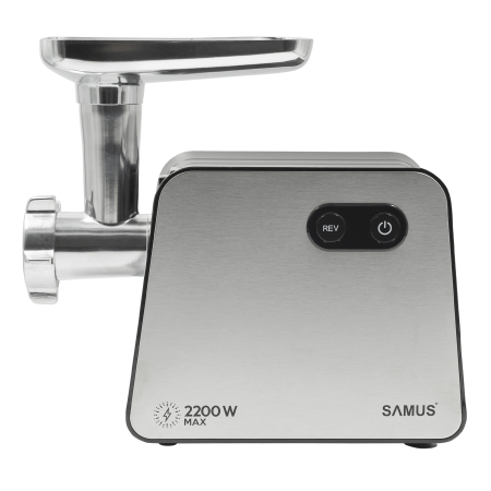 Mașină de tocat carne Samus SMT2200X, 2200 W, 3 site (3/5/7 mm), funcție revers, accesorii cârnați și kibbe, separator de roșii, Negru/Inox [3]