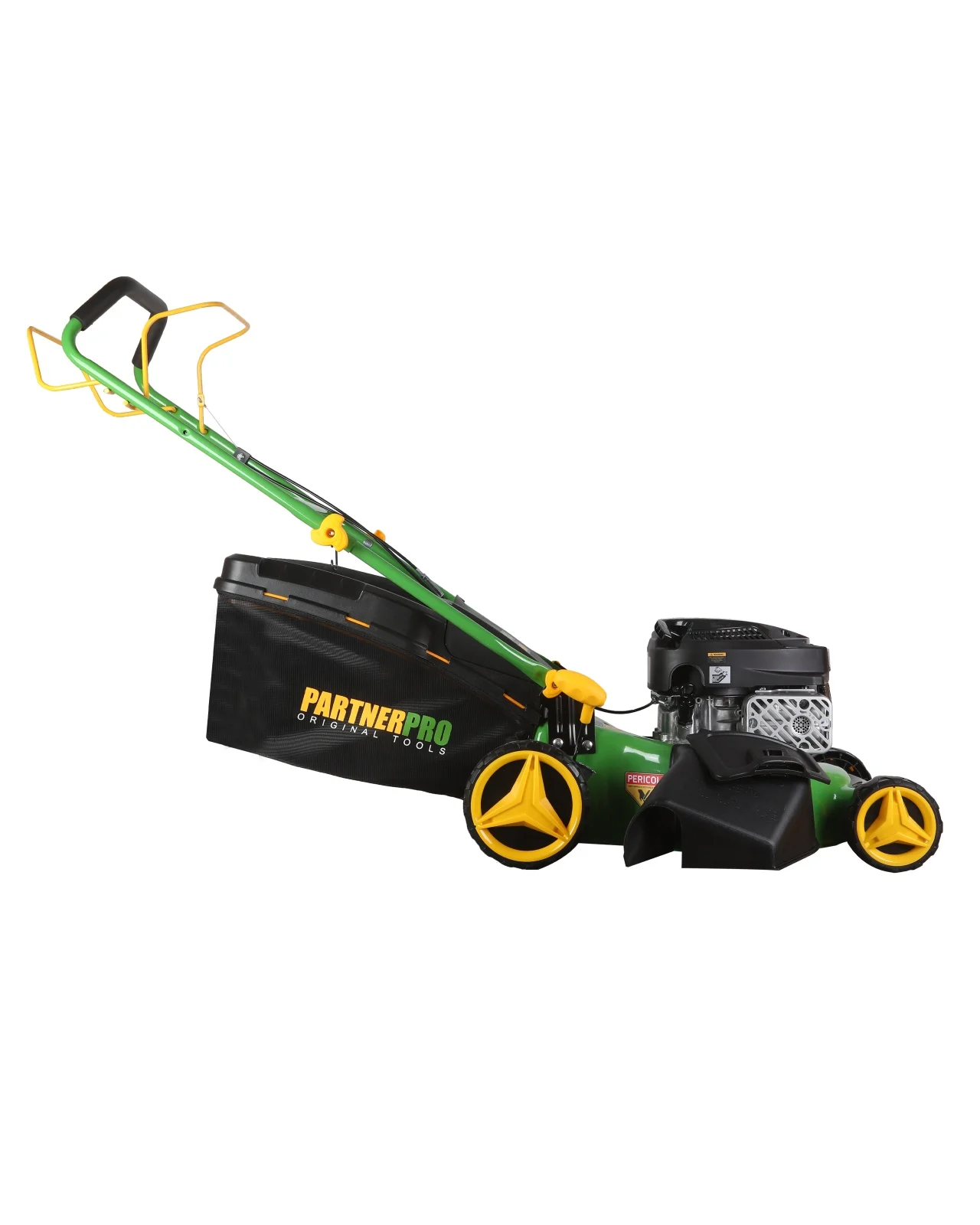 Masina de tuns gazon/iarba pe benzina autopropulsata PARTNERPRO PMT-60, 8 trepte, Sac colector 60L, Latime taiere 460 mm, 4 Timpi, Putere 3CP, Taiere/Colectare/Mulcire [1]