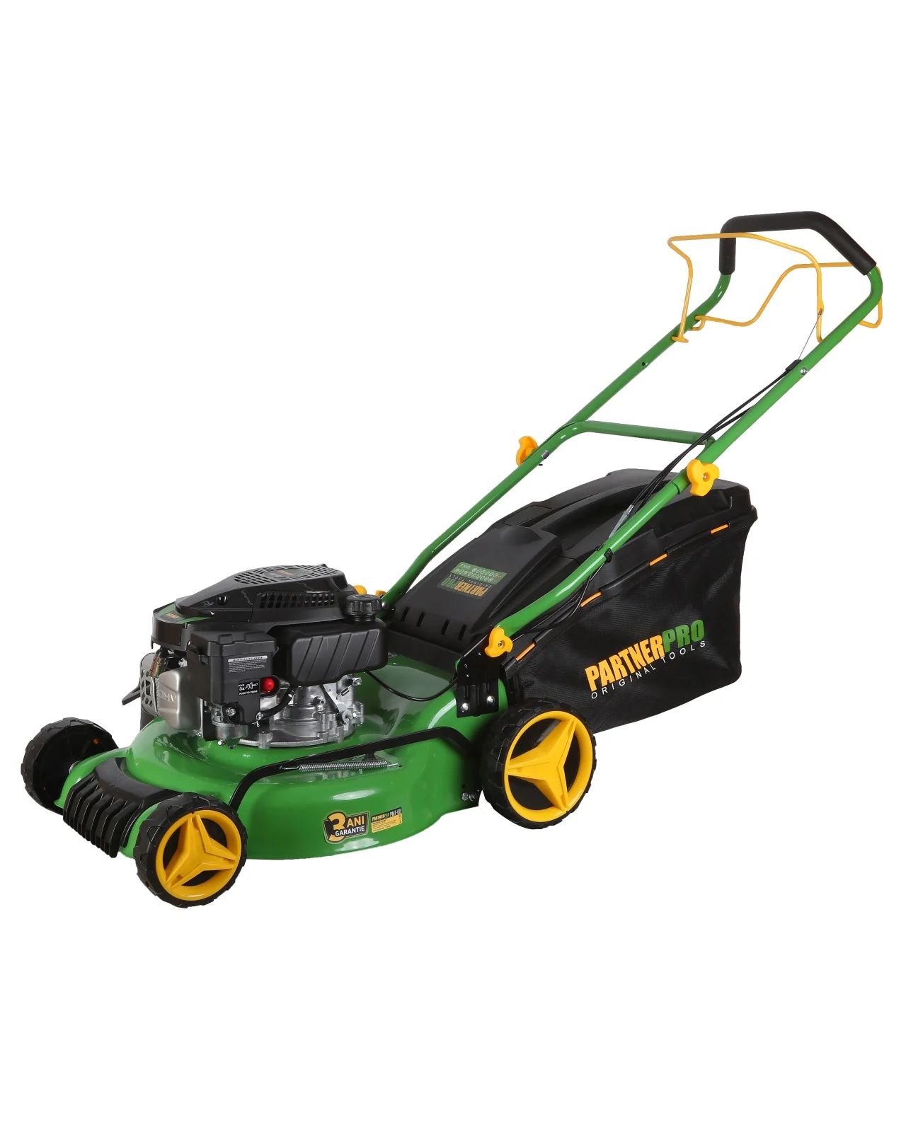 GRADINA - Masina de tuns gazon/iarba pe benzina autopropulsata PARTNERPRO PMT-60, 8 trepte, Sac colector 60L, Latime taiere 460 mm, 4 Timpi, Putere 3CP, Taiere/Colectare/Mulcire