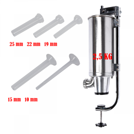BUCATARIE - Masina de umplut carnati de 2.5Kg Verticala YG-2005C din INOX cu 4 palnii incluse