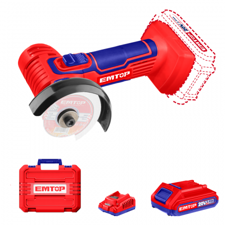 BRICOLAJ - Mini polizor unghiular cu 1 acumulator 2.0Ah, 76mm, 7 discuri incluse - ELAG76017, EMTOP