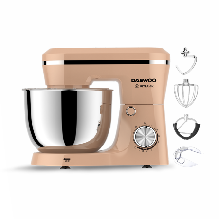 Marelvi - Mixer cu bol Daewoo putere 1600 W, 10 viteze, capacitate bol 4.5 litri, bol rotativ, accesorii incluse:tel, carlig framantare, palete amestecare, picioruse antialunecare din silicon