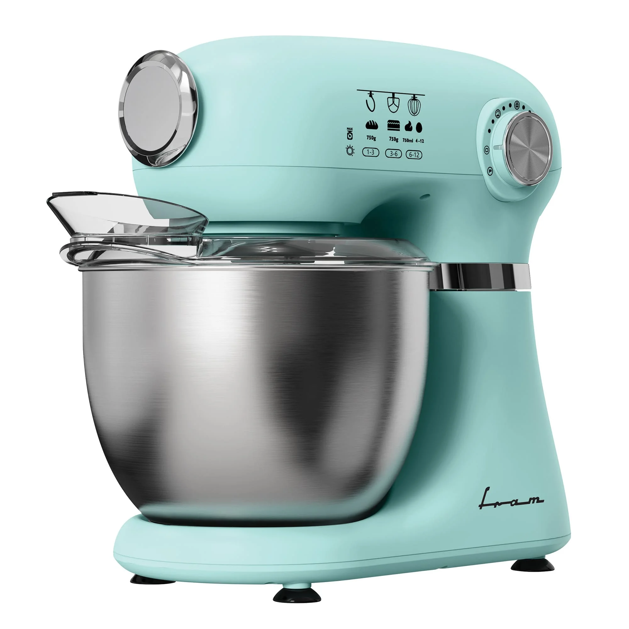 Blendere mixere - Mixer Planetar FRAM FPM-D1010GR, 1000W, Bol Inox 5L, 6 Trepte de Viteză, Accesorii Teflonate (Tel, Paletă, Cârlig), Capac Antistropire, Verde