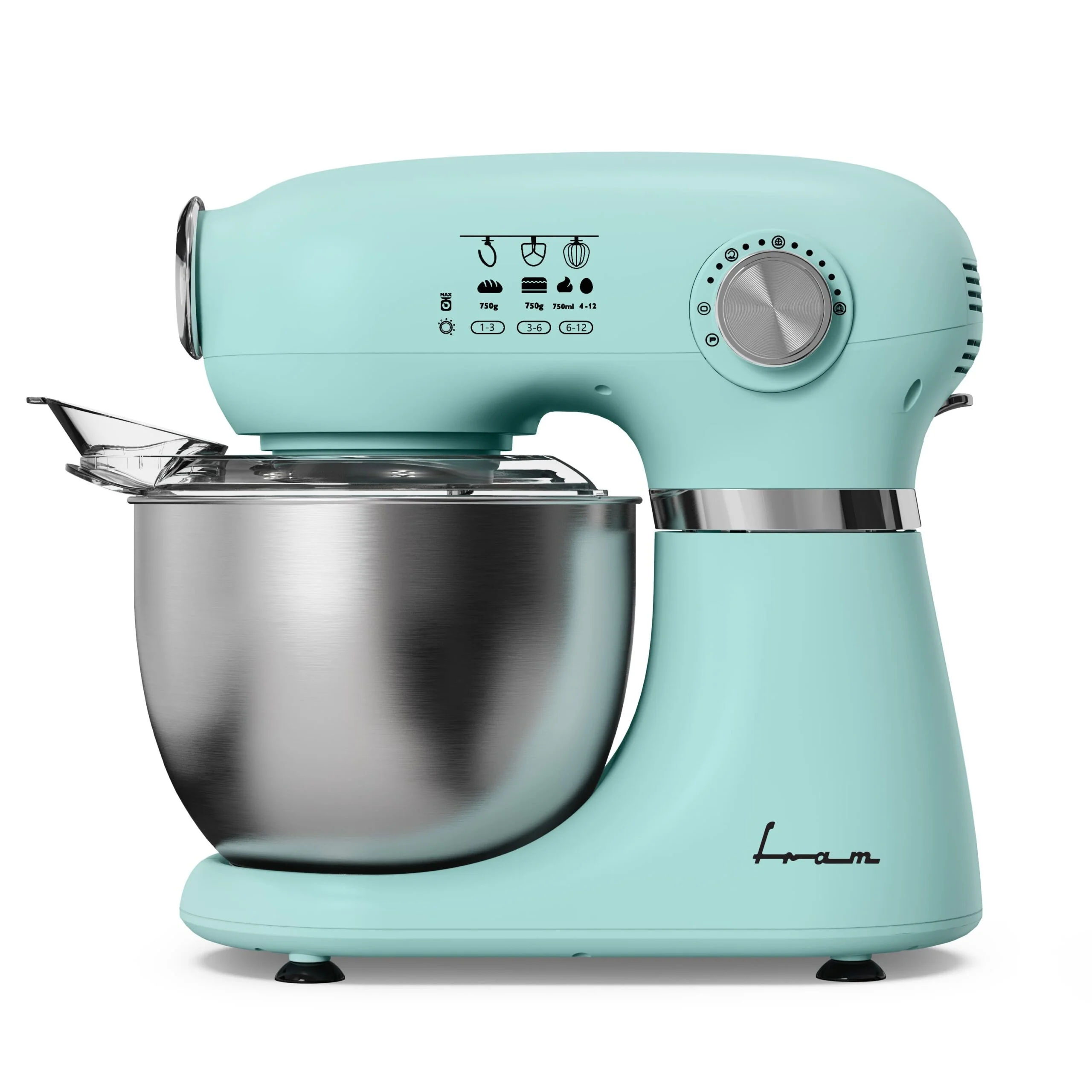 Mixer Planetar FRAM FPM-D1010GR, 1000W, Bol Inox 5L, 6 Trepte de Viteză, Accesorii Teflonate (Tel, Paletă, Cârlig), Capac Antistropire, Verde [2]