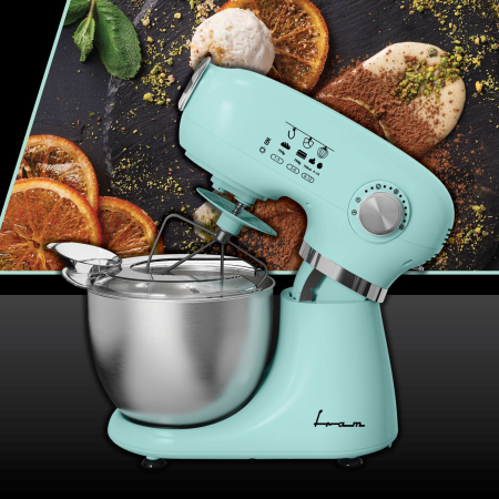 Mixer Planetar FRAM FPM-D1010GR, 1000W, Bol Inox 5L, 6 Trepte de Viteză, Accesorii Teflonate (Tel, Paletă, Cârlig), Capac Antistropire, Verde [3]