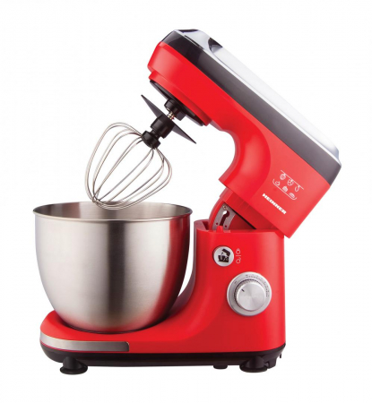 Malaxoare - Mixer planetar Heinner HPM-600RD, 600 W, miscare eliptica, bol inox 5 L, paleta si carlig din aluminiu turnat, Rosu/Negru