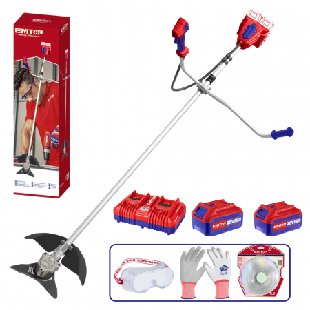 GRADINA - Motocoasă electrică/Trimmer EMTOP ELMR202523, 40V, motor fără perii, 330mm/255mm, 2 acumulatori 4.0Ah, accesorii incluse