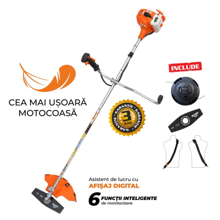 Motocoasă RURIS RR240 BRAVO, 24 cc, 1 CP, motor KHUMMA, arbore flexibil, mâner ergonomic cu reglaj axial, autocut și cuțit 2 dinți [1]