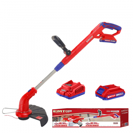 GRADINA - Motocoasă/Trimmer EMTOP ELGT203011, 20V, 300mm, maner reglabil, 1 acumulator 2.0Ah, accesorii incluse
