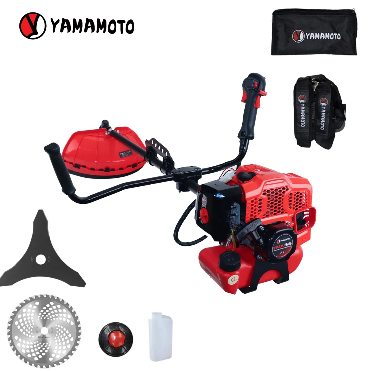 Motocoase: Motocositoare pe benzina si electrice - Motocoasa Yamamoto YMA.56, motor in 2T, putere 5.8 CP, rotatii 10000 rpm, 7 accesorii