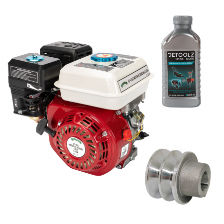 Motoare termice - Motor pe benzina 6,5 Cp cu ax orizontal, pana, GF-0163, fulie dubla, ulei 10W 30