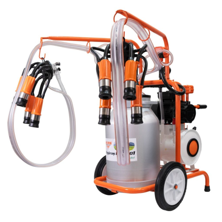 ZOOTEHNIE - Mulgătoare Făgăraș Lact 801, motor 550 W, 2 posturi de mulgere, bidon aluminiu 40 L, pompă vacuum 200 L/min, tanc vacuum 18 L, 220V