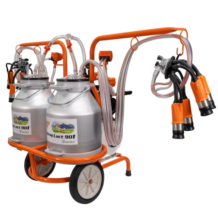ZOOTEHNIE - Mulgătoare Făgăraș Lact 901, motor 550 W, 2 posturi de mulgere, 2 bidoane aluminiu 30 L, pompă vacuum 200 L/min, tanc vacuum 18 L, 220V