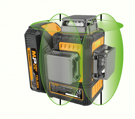 Nivela de masurat - Nivela laser 3D, Unitate laser Osram, 3x360º, verde, 520 nm, acumulator Li-ion, cu cutie, MP20V, industrial