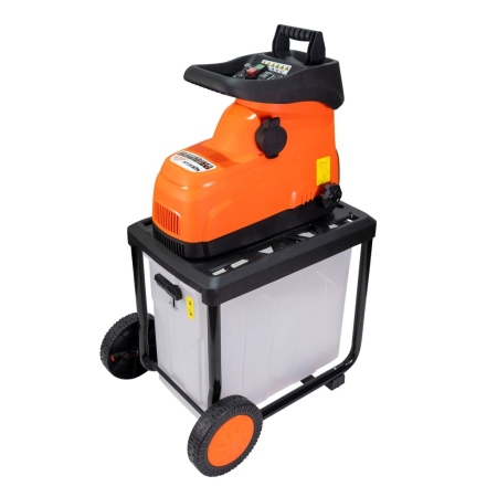 Tocător de crengi și resturi vegetale ST200S, motor electric 2800 W, diametru maxim de tăiere 45 mm, viteză de mărunțire 42 rpm, coș colector 60 L, 2 roți pentru transport, greutate 24,5 kg [6]