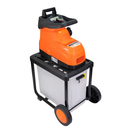 Tocător de crengi și resturi vegetale ST200S, motor electric 2800 W, diametru maxim de tăiere 45 mm, viteză de mărunțire 42 rpm, coș colector 60 L, 2 roți pentru transport, greutate 24,5 kg [7]