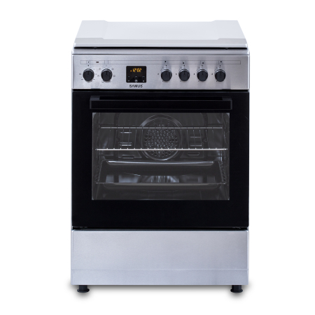Pachet - Aragaz electric / gaz Samus SM663AENS Inox, 4 arzatoare pe gaz, 1 arzator Wok, cuptor electric, Inox + Hota incorporabila Samus HS6060TX, 600 mc/h, 1 motor, latime 60 cm, 2 trepte, Inox [9]