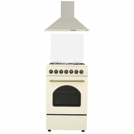 Hote Decorative - Pachet - Aragaz electric / gaz Samus SR550EL3C, 3 arzatoare gaz + 1 arzator electric, cuptor electric, aprindere electrica, dispozitiv siguranta arzatoare gaz + Hota decorativa Samus HS604DHR, Putere