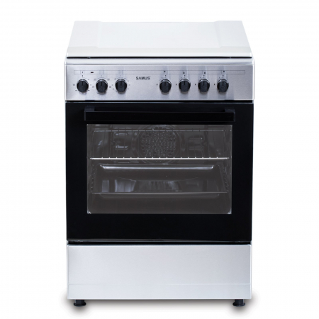 Pachet Aragaz Mixt Samus SM662AENS1, 4 Arzătoare Gaz, Arzător WOK, Cuptor Electric 56L, 7 Funcții, Grill, Timer, Inox+ Butelie GPL 26L, Ceas Regulator, Furtun 2m și 2 Coliere [8]