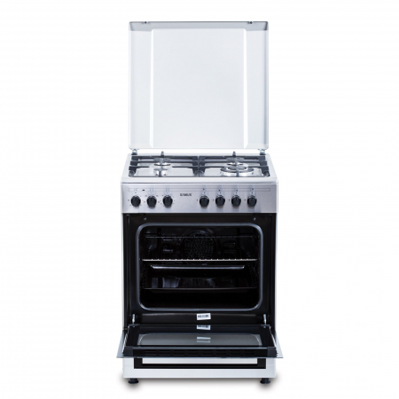 Pachet Aragaz Mixt Samus SM662AENS1, 4 Arzătoare Gaz, Arzător WOK, Cuptor Electric 56L, 7 Funcții, Grill, Timer, Inox+ Butelie GPL 26L, Ceas Regulator, Furtun 2m și 2 Coliere [4]