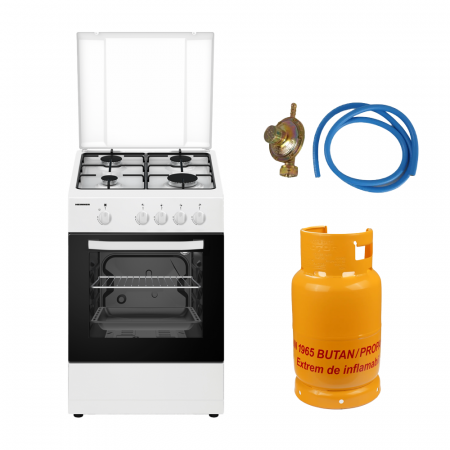 Aragaz pe gaz ( GPL ) - Pachet - Aragaz pe gaz Heinner HFSC-SME50WH, 50X50 cm, 4 arzatoare, duze GPL incluse, ALB + Butelie GPL 26 L