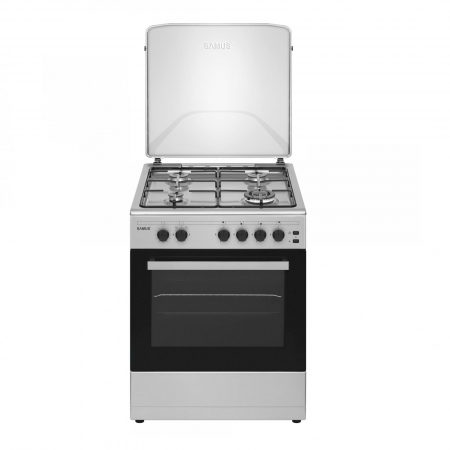 Pachet Aragaz pe gaz Samus SM661XPGS, 4 arzatoare, cuptor pe gaz, 1 arzator WOK, timer cuptor, siguranta plita si cuptor, iluminare cuptor+ Butelie GPL 26L, Ceas Regulator, Furtun 2m și 2 Coliere [1]