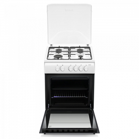 Pachet Aragaz pe gaz Samus SM664ANS, 4 arzatoare, cuptor pe gaz, dispozitiv siguranta plita si cuptor, timer, geam dublu la cuptor+ Butelie GPL 26L, Ceas Regulator, Furtun 2m și 2 Coliere [2]