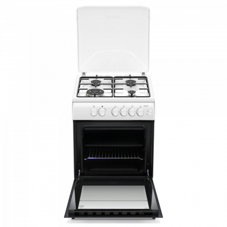 Pachet Aragaz pe gaz Samus SM664APGS, 4 arzatoare, cuptor pe gaz, 1 arzator Wok, aprindere electrica, dispozitiv siguranta plita si cuptor, timer, grill+ Butelie GPL 26L, Ceas Regulator, Furtun 2m și [2]