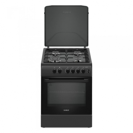 Pachet Aragaz pe gaz Samus SM664BPGS, 4 arzatoare, cuptor pe gaz, 1 arzator Wok, aprindere electrica, dispozitiv siguranta plita si cuptor, timer, grill+ Butelie GPL 26L, Ceas Regulator, Furtun 2m și [1]