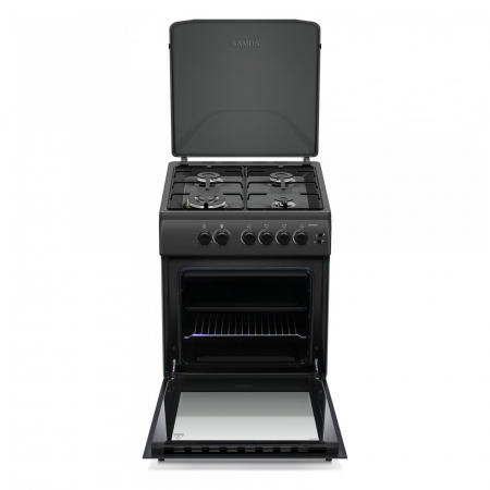 Pachet Aragaz pe gaz Samus SM664BPGS, 4 arzatoare, cuptor pe gaz, 1 arzator Wok, aprindere electrica, dispozitiv siguranta plita si cuptor, timer, grill+ Butelie GPL 26L, Ceas Regulator, Furtun 2m și [2]