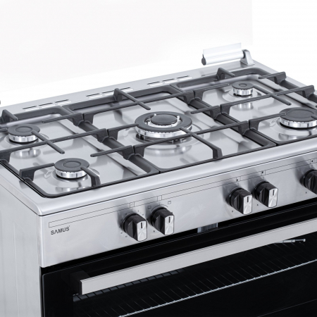 Pachet Aragaz pe gaz Samus SM950AGRXS, 5 arzatoare pe gaz, 1 arzator Wok, cuptor pe gaz, aprindere electrica plita si cuptor+Butelie GPL 26L, Ceas Regulator, Furtun 2m și 2 Coliere [5]