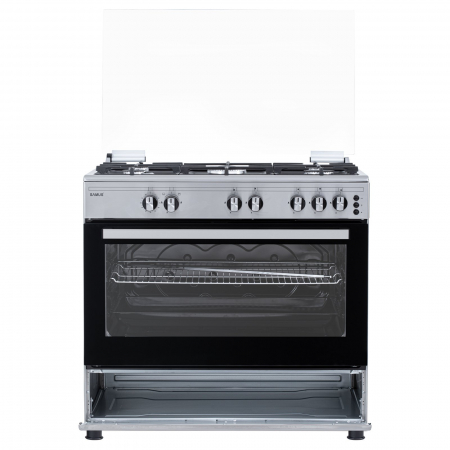 Pachet Aragaz pe gaz Samus SM950AGRXS, 5 arzatoare pe gaz, 1 arzator Wok, cuptor pe gaz, aprindere electrica plita si cuptor+Butelie GPL 26L, Ceas Regulator, Furtun 2m și 2 Coliere [8]