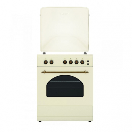 Pachet Aragaz pe gaz Samus SR660S4C, 1 arzator Wok, cuptor pe gaz 55 litri, aprindere electrica plita si cuptor+ Butelie GPL 26L, Ceas Regulator, Furtun 2m și 2 Coliere [3]