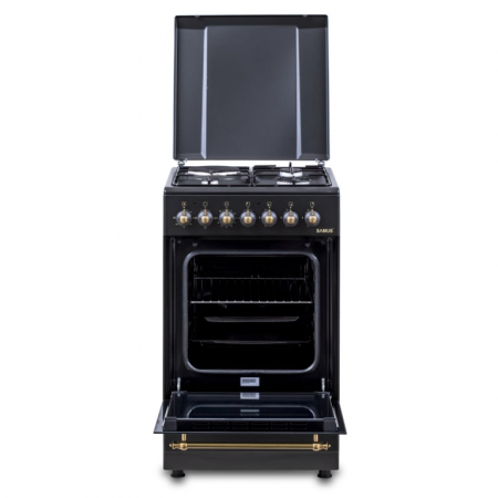 Pachet Aragaz Rustic Samus SR550EL3B1 – 3 Arzătoare pe Gaz + 1 Electric, Cuptor Electric 48L, Siguranță și Design Vintage Negru+ Butelie GPL 26L, Ceas Regulator, Furtun 2m și 2 Coliere [4]