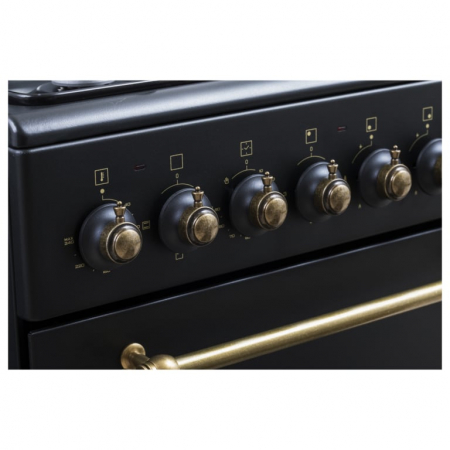 Pachet Aragaz Rustic Samus SR550EL3B1 – 3 Arzătoare pe Gaz + 1 Electric, Cuptor Electric 48L, Siguranță și Design Vintage Negru+ Butelie GPL 26L, Ceas Regulator, Furtun 2m și 2 Coliere [9]