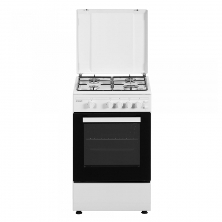 Pachet - Aragaz Samus SM450APBS, 4 arzătoare, cuptor pe gaz 49L, aprindere electrică, lumină cuptor, 50x50 cm, alb + Hota clasica Samus SM92A Eco+, 2 motoare, 94 W, tehnologie Eco+, filtru metalic tri [1]