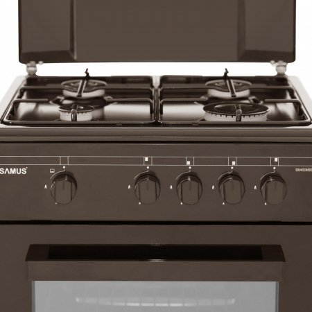 Pachet Aragaz Samus SM450MBS, 4 arzătoare, cuptor pe gaz 49L, siguranță plită + cuptor, geam dublu, maro, 50x50 cm+ Butelie GPL 26L, Ceas Regulator, Furtun 2m și 2 Coliere [3]