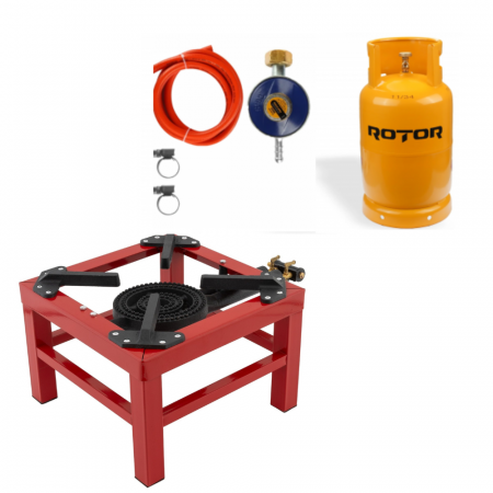 BUCATARIE - Pachet - Arzator/Pirostrie cu 2 inele, R02, gaz, propan-butan + Butelie GPL 26L