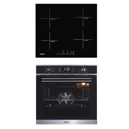 Pachete electrocasnice incorporabile - Pachet Bucătărie Samus: Plită inducție 60 cm, 4 zone, Boost 7000W + Cuptor încorporabil 75L, ventilat, 5 funcții, display, Clasa A