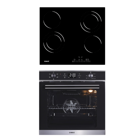 Electronice & Electrocasnice - Pachet Bucătărie Samus: Plită vitroceramică 4 arzătoare, Touch Control, 5800W + Cuptor electric 75L, grill, ventilator, Clasa A