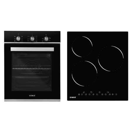 Electronice & Electrocasnice - Pachet - Cuptor Electric 43L, 6 Funcții, Grill, Ventilator, Timer + Plita Vitroceramica 3 Zone, Touch Control, Blocare Copii, Negru