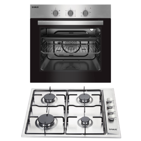 Electronice & Electrocasnice - Pachet Cuptor Electric Încorporabil 56L + Plită pe Gaz 4 Arzătoare, Clasa A, Aprindere Electrică, Inox/Argintiu