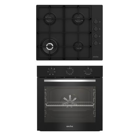 Pachet Cuptor Incorporabil Arctic ARSE11130BD, Electric, 71L, Clasa A, Grill, Timer, AquaDropClean + Plita Incorporabila pe Gaz, 4 Arzatoare, Aprindere Electrica, Wok, 60 cm, Negru [1]