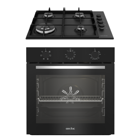 Pachete electrocasnice incorporabile - Pachet Cuptor Incorporabil Arctic ARSE11130BD, Electric, 71L, Clasa A, Grill, Timer, AquaDropClean + Plita Incorporabila pe Gaz, 4 Arzatoare, Aprindere Electrica, Wok, 60 cm, Negru